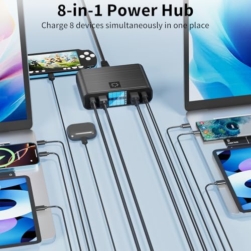 YSYFAD USB C Charger Multiple 8-Port with LED Display, 300W USB Charging Station GaN PD PPS USBC 65W Charger Fast Charging Power Type C Power Supply QC3.0 Charger for MacBook Laptops i Phone Pad