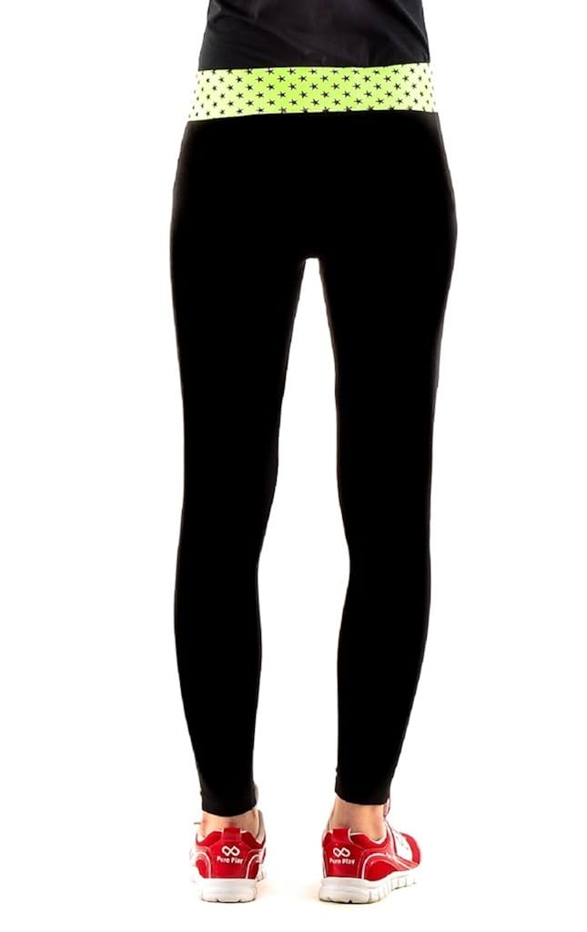 onesport women's cotton black + neon green tights(onsp6bg-p)