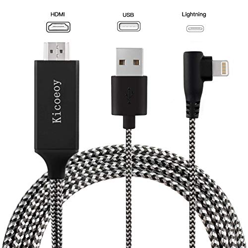 Compatible with iPhone iPad to HDMI Adapter Cable, Kicoeoy 6.6ft Digital AV Adapter 1080P HD TV Connector Cord Compatible with iPhone Xs Max XR 8 7 6Plus 5 iPad iPod to TV (Black)