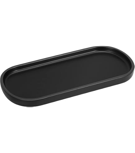Plateau décoratif rond en bois pour comptoir de salle de bain, organisateur de cuisine de style ferme, support en bois pour savon, parfum, bougie, éponge, 22,86 cm - Noir Plateau décoratif rond en bois pour comptoir de salle de bain, organisateur de cuisine de style ferme, support en bois pour savon, parfum, bougie, éponge, 22,86 cm - Noir