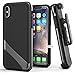 Encased Thin Fit iPhone X/iPhone Xs Belt Case Holster Clip (w/Screen Protector) Slim Dual Layer TPU Bumper Cover - Black/Silver