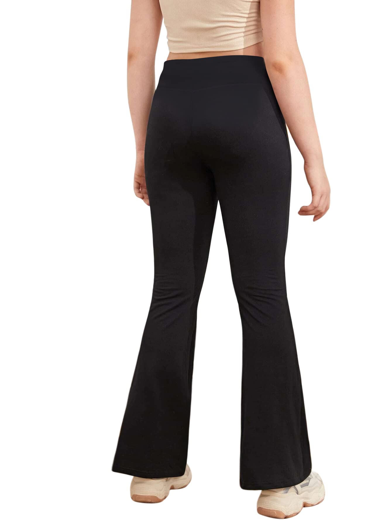 Girl's Leggings Cross High Waisted Flare Pants Yoga Bootcut Pants Solid Color Full Length Bell Bottoms