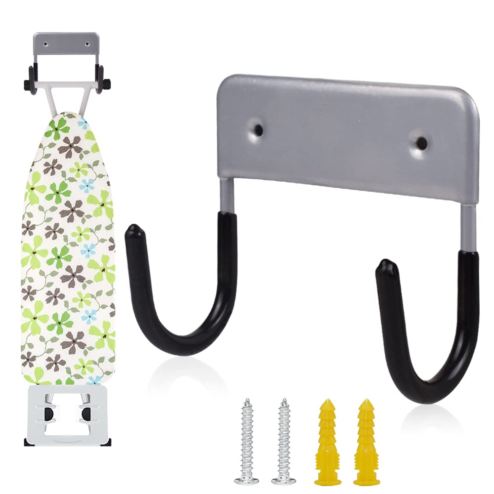 Exclen Ironing Board Hanger Wall Mount Ironing Board Holder Organizer Wall Rack for Laundry Rooms Storage Rack Hanging Shelf Hanger (Silver)