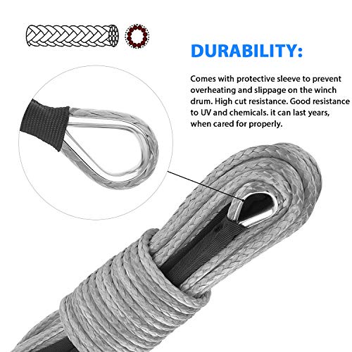 NELOMO 50'x1/4" Strong Durable Synthetic Winch Rope 7000-7700 LBS Black Fastness for ATV UTV KFI Vehicle Car Motorcycle (Black, 1/4") - Thumbnail 4