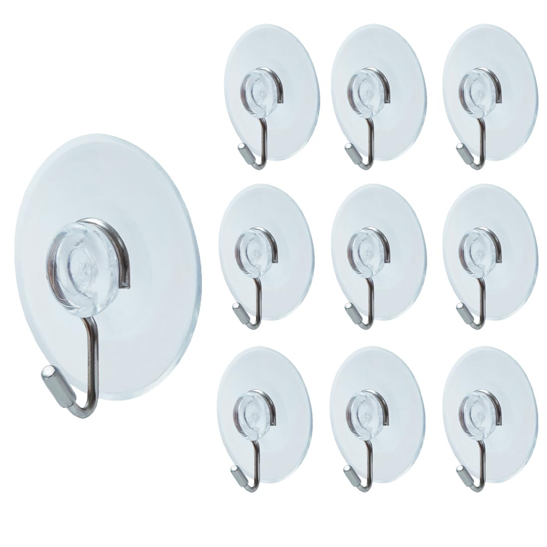 10 Pieces Suction Cup Hooks, 40mm Transparent Sucker Hooks, Detachable Reusable Suction Hooks, No Drill Hangers, for Bathroom Kitchen Wall Door Glass Tile Window