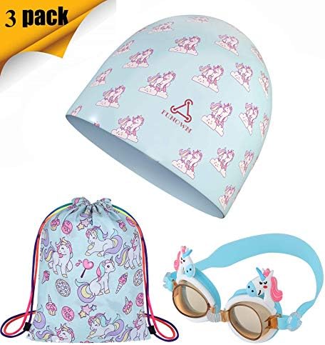 UNOWM Kids Swim Caps for Kids, Children, Boys and Girls Aged 2-8, Baby Waterproof Bathing Caps for Long and Short Hair