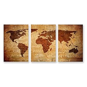 3 Panel World Map Pictures Home Wall for...