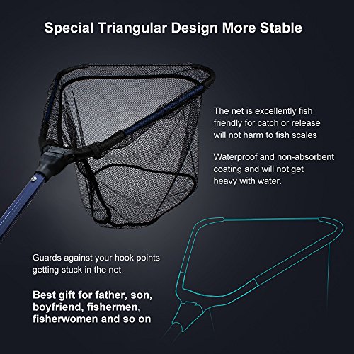 MelkTemn Collapsible Fishing Net, Fish Net Foldable Telescopic Pole Handle(16.5-38.6in) Durable Nylon Mesh Safe Fish Catching Landing nets for Fishing (Hoop is 15.7 x 15.1 x 9.1 in Depth)
