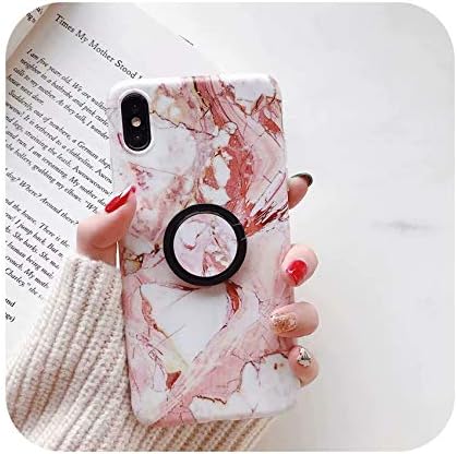 Marble Case for iPhone X Xs Max Case Metal Ring Holder Silicone TPU Matte Case for iPhone 8 7 6 6S Plus Case,G,for iPhone X XS