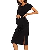 Smallshow Women's Split Maternity Dress Short Sleeve Ruched Pregnancy Clothes