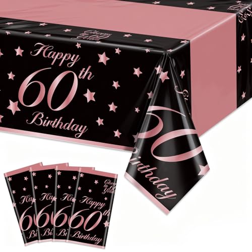 QUERICKY 4 Pack 60th Birthday Tablecloths Plastic Disposable Rose and Gold Rectangle Table Cover for Men Woman 60 Birthday Party Decorations, 51x87'' at Amazon