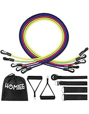 HOMIEE Fasce di Resistenza, Set 12 in 1, Fasce di Resistenza Set 5 Fasce Elastiche per Fitness/Palestra/Yoga, in Lattice Anti Strappo, con Maniglia/Gancio per la Porta/Cavigliere, Fino a 150 lbs