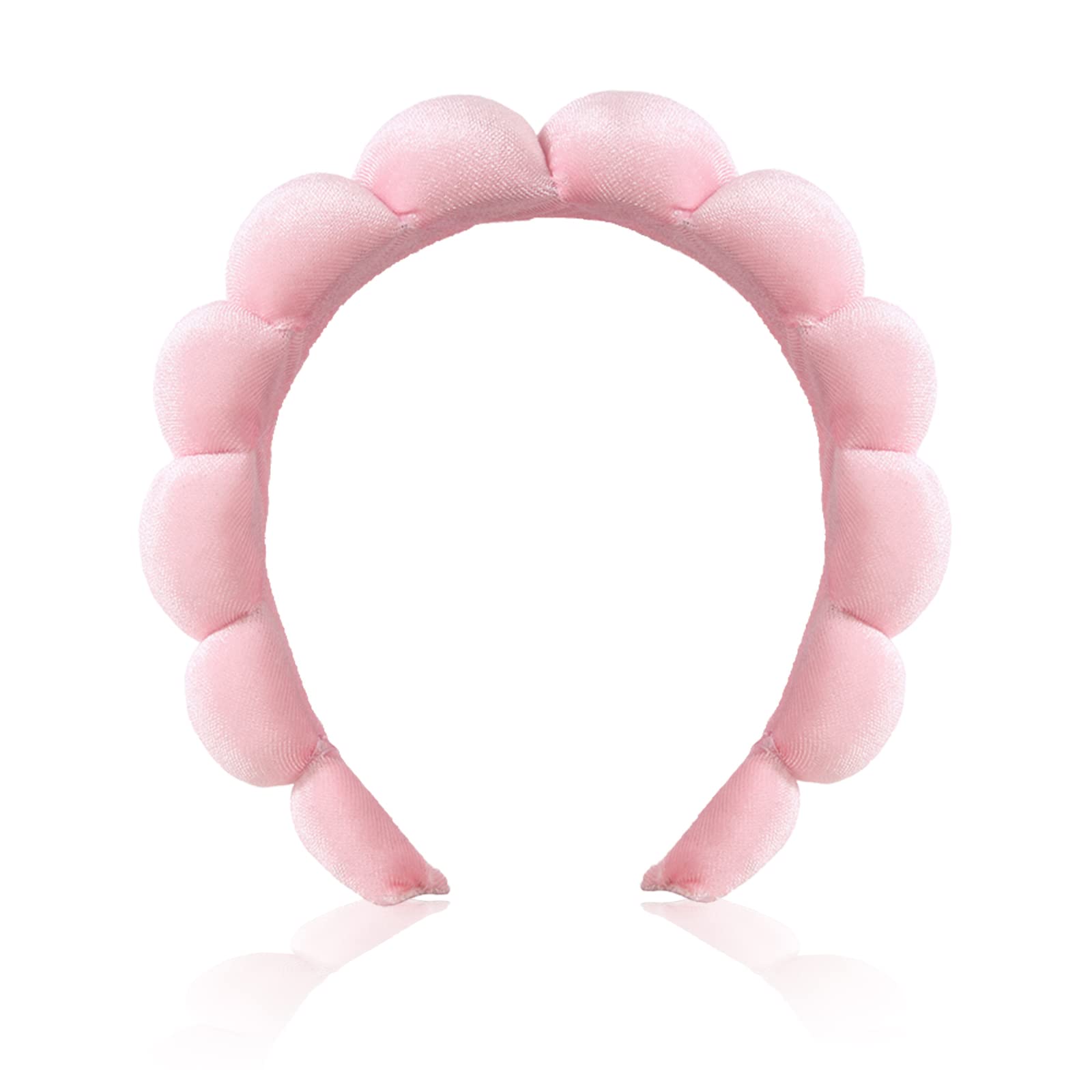 Ycfish Puffy Makeup Headband Spa Headbands for Women Sponge & Terry Towel Cloth Fabric Cute Skincare Headband for Face Washing, Makeup Removal, Shower, Facial Mask (Pink) — image 1