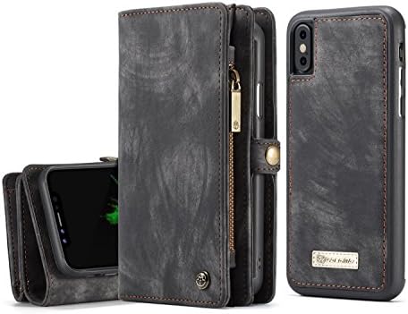 iPhone X Case,TOBSKBY iPhone X Wallet Case 5.8" with Kickstand Protective Flip Credit Card Slots Holder,Folio Zipper PU Leather Removable Detachable Magnetic Cover For iPhone X 5.8 inch,Gray