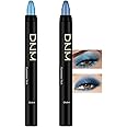 Kaely 2Pcs Bright Blue Eyeshadow Stick for Older Women, Metallic Shimmer Glitter Cream Eye Shadow Pencil Crayon, Light Blue Eyeliner Waterproof Halloween Makeup, 11+13