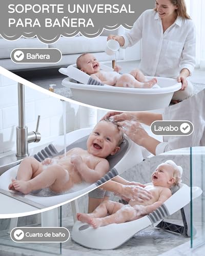 Foldable Baby Bath Tub with Stand, Newborn Bathtub with Non-Slip Seat and Suction Cups, Baby Must Haves for 0-6 Months, Newborn Gift