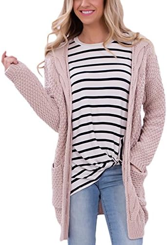Moludoya Women's Long Sleeve Open Front Outwear Chunky Pullover Knit Cardigan Sweater
