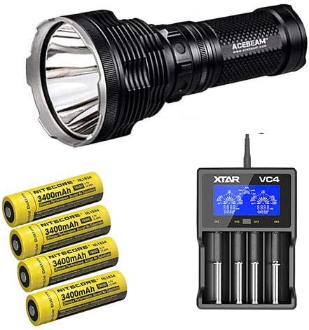 Bundle: Acebeam K70 Flashlight XHP35 HI LED -2600Lm w/XTAR VC4 & 4x 3400mAh Batteries