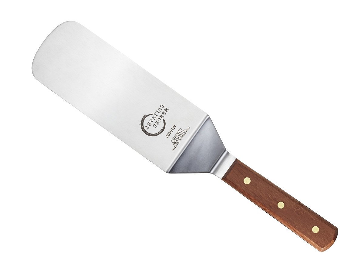 Mercer Culinary M18400 Praxis, Wooden Handle Turner 8 x 3 Inches, Stainless Steel, Silver