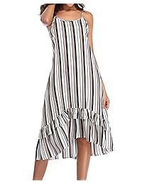 Jacansi - Vestido de verano para mujer, diseño de rayas, con cuello en V, para Spaghetti