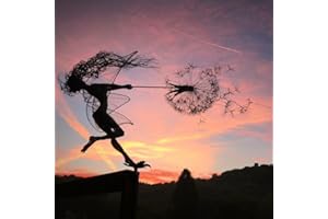 Fcteap Flower Fairy Dancing with Dandelion Garden Art Sculpture Stainless Steel Statue Christmas Halloween Decoration for Outdoor Yard Courtyard Lawn Patio Metal Ornaments (Wave)