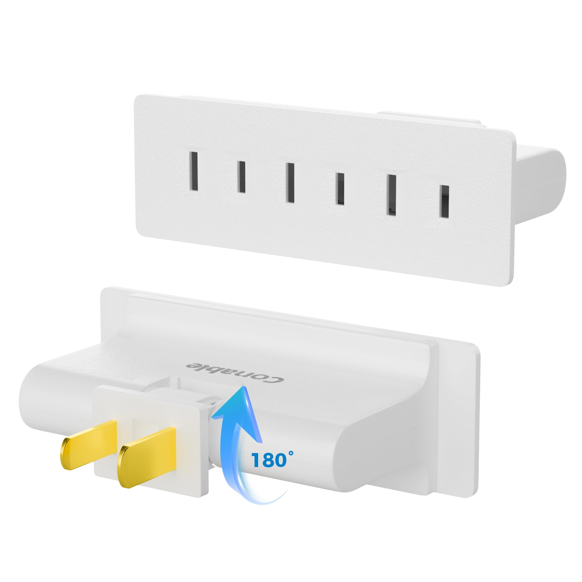 Photo 1 of 3 Outlets 2 Prong Polarized Lateral Swivel Wall Tap Adapter, 180 Degree Swivel Wall Tap, 2-Prong to 2-Prong Triple Outlet Converter, Wall Tap, Travel Essentials, Polarized, ETL Listed, 2 Pack