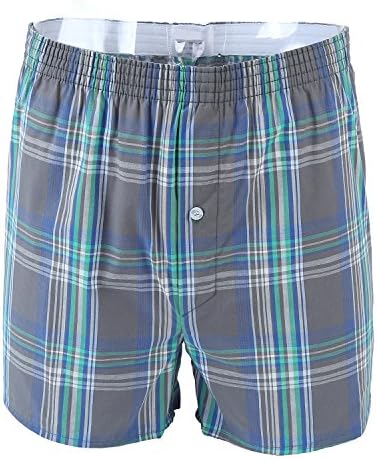 Defang Men's Woven Plaid Boxer Shorts Underwear (US L(34"-35"), Gray)