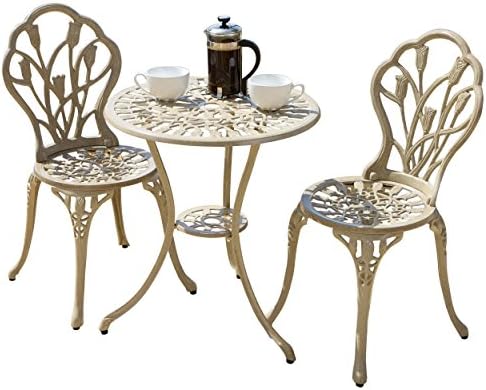 Cast Aluminum Construction Patio Furniture Bistro Set, Sand