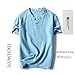 LOCALMODE Men Linen and Cotton V Neck Short Sleeve T Shirts Casual Tee Sky Blue L