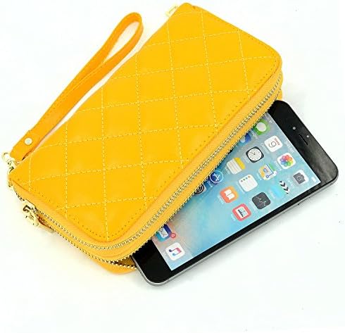 Dlames Women's Organizer Wallet Large Capacity Soft Leather Zipper Clutch iphone Purses (7.8 Inch - Fits iphone 6s Plus, Yellow)