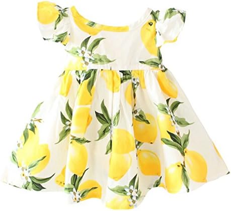 MIQI Girls Dress Baby Girl Puff Sleeve Princess Dress Lemon Full Print 5 Years Old