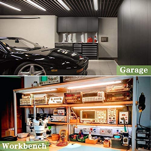 4ft LED Shop Light Fixture - 40W Linkable 4800LM 6000-6500K Cool White Under Cabinet Lighting for Garages, Basements, Work Areas, Utility Room, Striped Cover (4 Pack) - Thumbnail 6