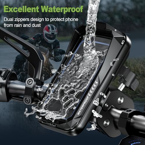 BTNEEU Waterproof Motorcycle Mobile Phone Holder Anti-Vibration Mobile Phone Holder for Scooter with Touch Screen 360° Rotation for 4.7-7.0 Inch Smartphone