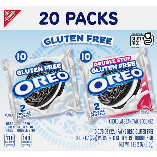 OREO GLUTEN FREE ORIGINAL & DOUBLE STUF CHOCOLATE SANDWICH COOKIES VARIETY PACK, GLUTEN FREE COOKIES, 20 SNACK PACKS (2 COOKIES PER PACK)
