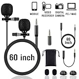 Lapel Microphone Lavalier Professional Grade Condenser Omnidirectional Noise Cancelling Clip-on Speaker Mic for Apple iPhone iPad Mac Android Smartphones Interview Video Recording