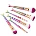 Coshine 6pcs/set Colorful Rainbow Mermaid Nylon Hair Makeup Brush Set, for Foundation, Eyeshadow, Blush, Cream, Concealer, Loose Powder