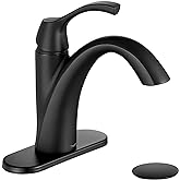 TimeArrow Bathroom Sink Faucet Matte Black, Single Handle Bathroom Faucet for 1 Hole with 3 Holes Deck Plate, Lavatory Vanity Faucets, Pop Up Drain and Water Supply Lines Included, TAF206-MB