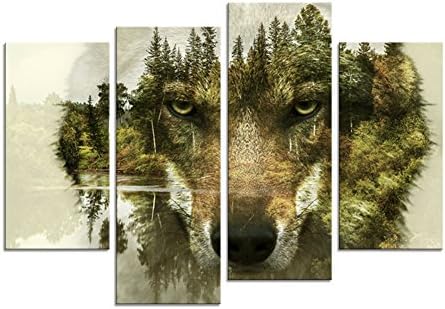 4P Canvas Painting Wolf Animal Picture Printed on Canvas Giclee Artwork Stretched and Framed Wall Art For Home Decor.