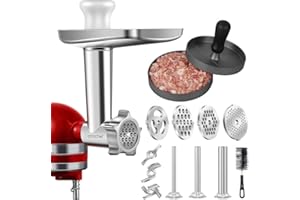Meat Grinder Attachment for KitchenAid Stand Mixer, AMZCHEF Metal Food Attachment Included 3 Sausage Stuffer Tubes & A Holder