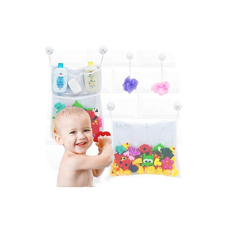 2 x Mesh Bath Toy Organizer + 6 Ultra Strong Hooks – The Perfect Bathtub Toy Holder & Bathroom or Shower Caddy – These…