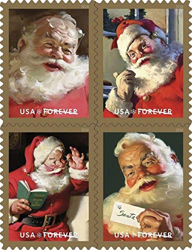 Sparkling Holidays - 2018 USPS Forever First Class Postage Stamp U.S. Forever 50 Cents Coca-Cola Santa Christmas Sheets - Book of 20 Stamps