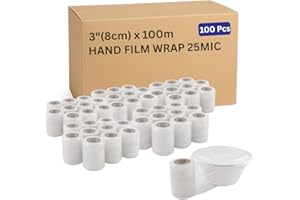 3" x 100m (8cm x 328 ft) Hand Stretch Film Wrap 25 Mic, Clear Mini Stretch Wrap Roll – Manual Bundling Film for Packing, Movi