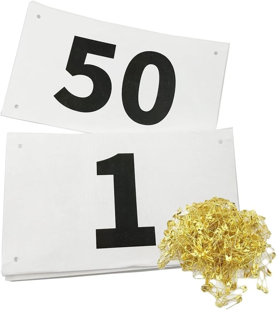 Kayiete Running Race Bibs Large Numbers with Safety Pins for Marathon Race Events- Tyvek Tearproof Waterproof (1-50)