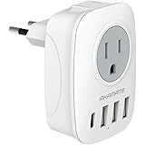 European Travel Plug Adapter, AKAMATE International Power Adaptor with 3 USB, 1 USB C, 6 in 1 Outlet Adaptor for US to Most o