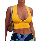 AEPEBO Sexy Crop Tops for Women Deep V Neck Back Cutout Sleeveless Plunge Racerback Tank Cropped Top