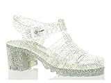 Ajvani Women's Rubber Jelly Chunky Block Mid Heel Buckle Sandals Shoes Size 7 38