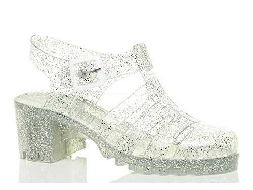 Ajvani Women's Rubber Jelly Chunky Block Mid Heel Buckle Sandals Shoes Size 7 38