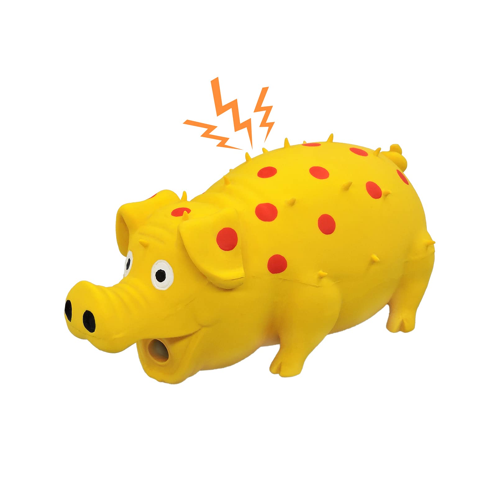 Photo 1 of Andiker Dog Squeaky Toy, Dots Latex Dogs Chew Toys with a Oinks Sound Squeaker Grunting Pig Dog Toy Durable Self Play 8" Dogs Squeeze Toy for Dental Biting Chasing to Kill Boring Time (Yellow)