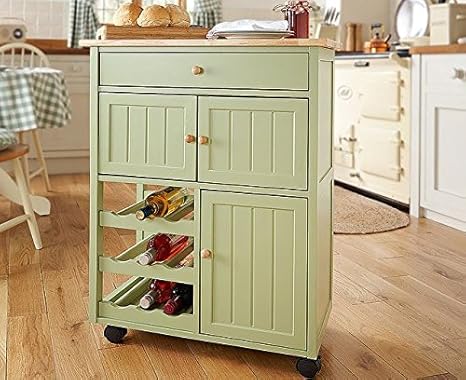 Wooden Mobile Freestanding Storage Sideboard Cart With Wine Rack