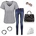 Meaneor Women's Baggy Fit V Neck Top Ladies Turn Up Loose Batwing Oversized Tee Size Gray XXL